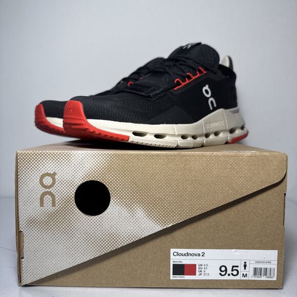 On Cloud Other - On Cloudnova 2 Men’s 9.5 Black Red Athletic Running Walking Casual Sneakers NIB